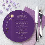 Menu Roxo Místico Dourado Sol Lua Solar Estende Casamen<br><div class="desc">Mística Roxo Dourada Sol Lua Espacial Cartões Cartões de Menu de Casamento Espacial apresentam estrelas douradas simples sobre um fundo roxo com os detalhes do menu no centro em um script de caligrafia dourada moderno. Personalize editando o texto nas caixas de texto fornecidas. Projetado para você pelo Evco Studio ©...</div>