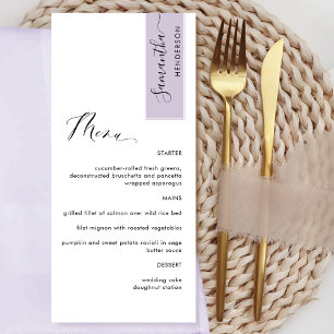 Menu Roxo Personalizado com Nome do Convidado Cardápio