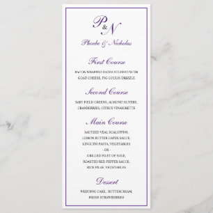 Menu Roxo Real Clássico Casamento Elegante