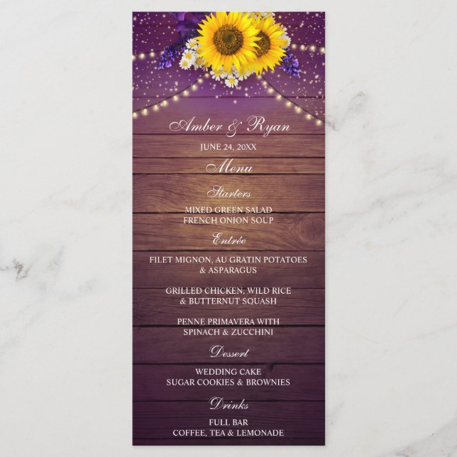 Menu Roxo Roxo-Amarelo-Sunflower-Country Barn (Frente)