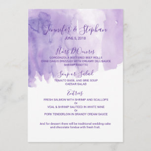 Menu roxo violeta do casamento do respingo da