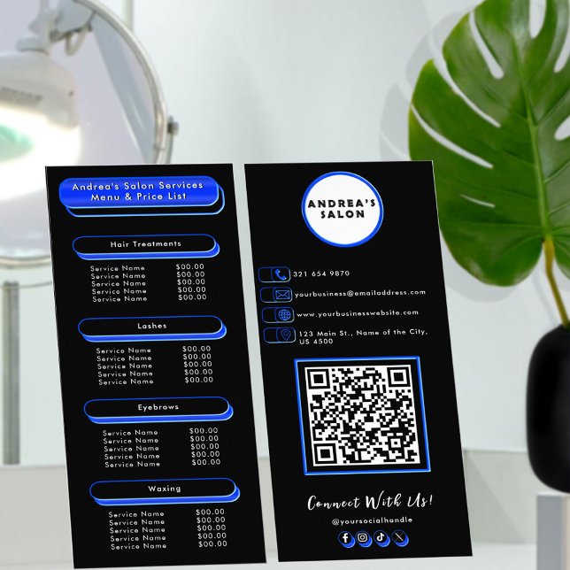 Menu Royal Blue & Black Salon Services Adicionar l (Criador carregado)