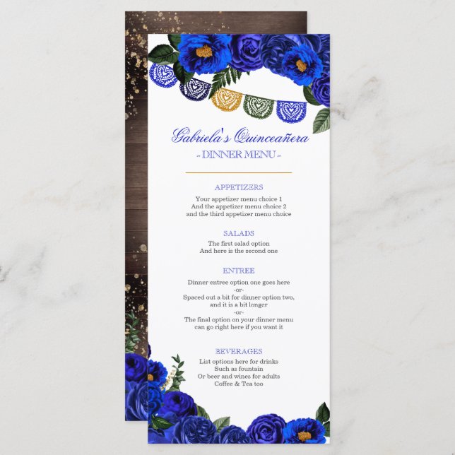 Menu Royal Blue Rosas Russo Western Charra (Frente/Verso)