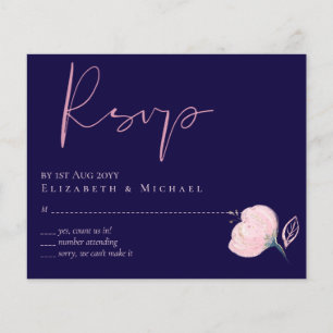 Menu RSVP de Casamento Dourado Rosa Azul Marinho