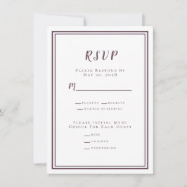 Menu RSVP de Casamento Minimalista Branco Roxo