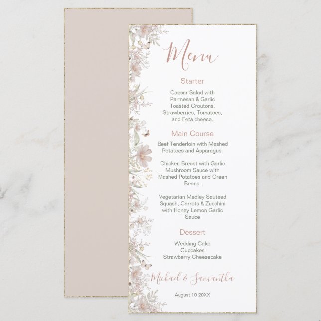 Menu Rubor e Primavera de Noiva com Flores Silvestres S (Frente/Verso)