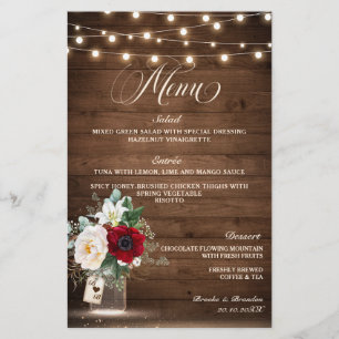 Menu Russo Floral Mason Jar Wdding