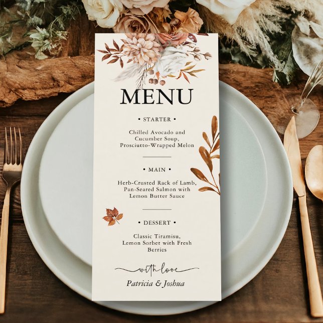 Menu Rustic Autumn Weding Elegante Laranja Queimad (Criador carregado)