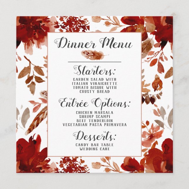 Menu Rustic Beautic Floral Framed Watercolor Boho Chic (Frente)