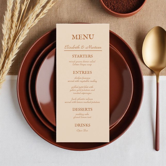 Menu Rustic Beige Terra Cotta Autumn WedMenu (Criador carregado)