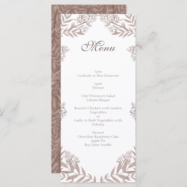 Menu Rustic Brown Wedding Vintage Botânico (Frente/Verso)