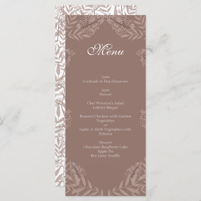 Menu Rustic Brown Wedding Vintage Botânico (Frente/Verso)