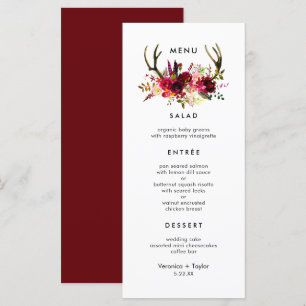 Menu Rustic Burgundy Antlers Simples 3