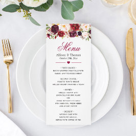 Menu Rustic Burgundy Marsala Red Floral Casamento