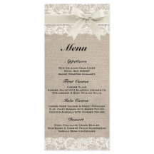 Menu Rustic Burlap & Lace Ivory Wedding