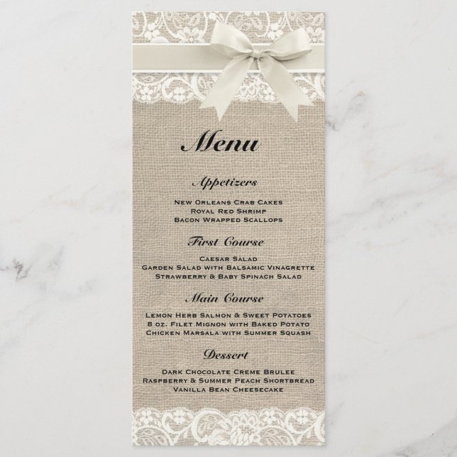 Menu Rustic Burlap & Lace Ivory Wedding (Frente)
