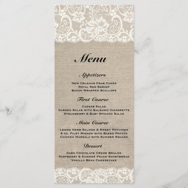 Menu Rustic Burlap & Lace Weding (Frente)