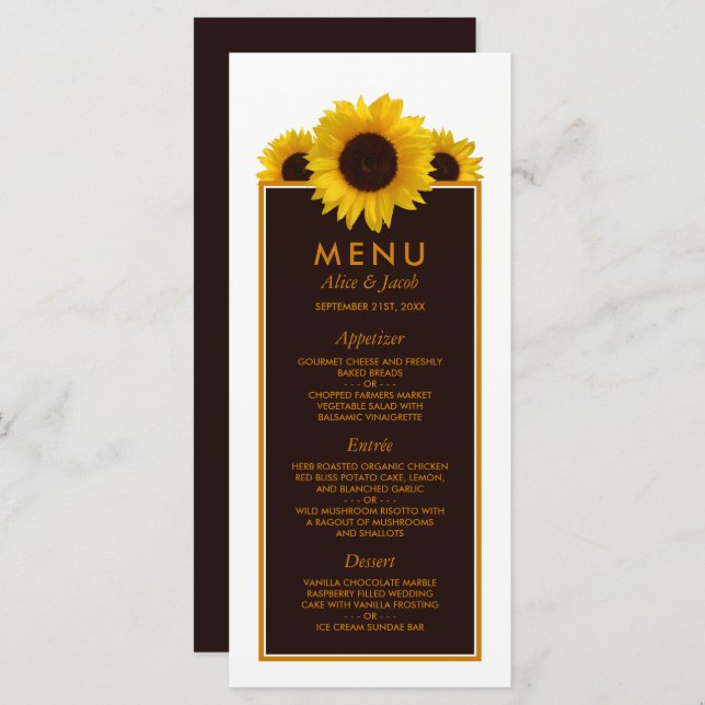 Menu Rustic Country Sunflower - Casamento Floral (Frente/Verso)