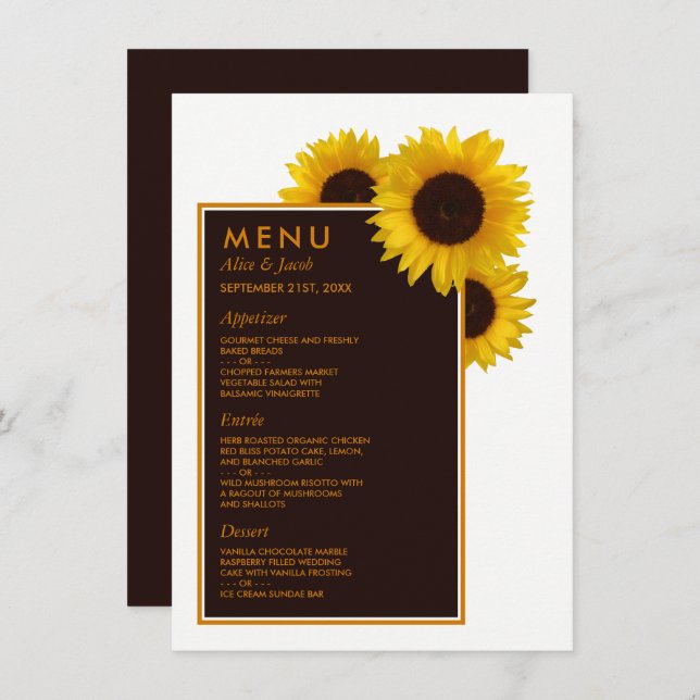 Menu Rustic Country Sunflower - Casamento Floral (Frente/Verso)