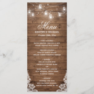 Menu Rustic Country Wedding   String Lights Wood