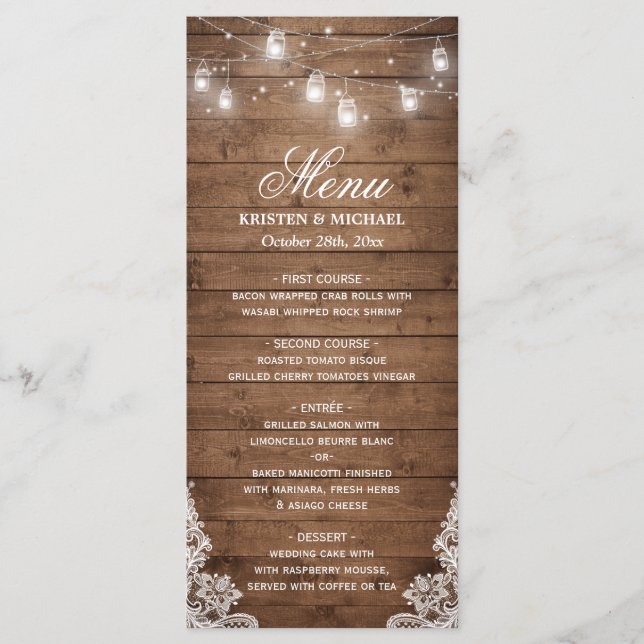 Menu Rustic Country Wedding | String Lights Wood (Frente)