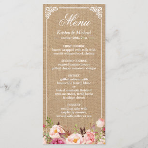 Menu Rustic Country Wedding Vintage Burlap Floral