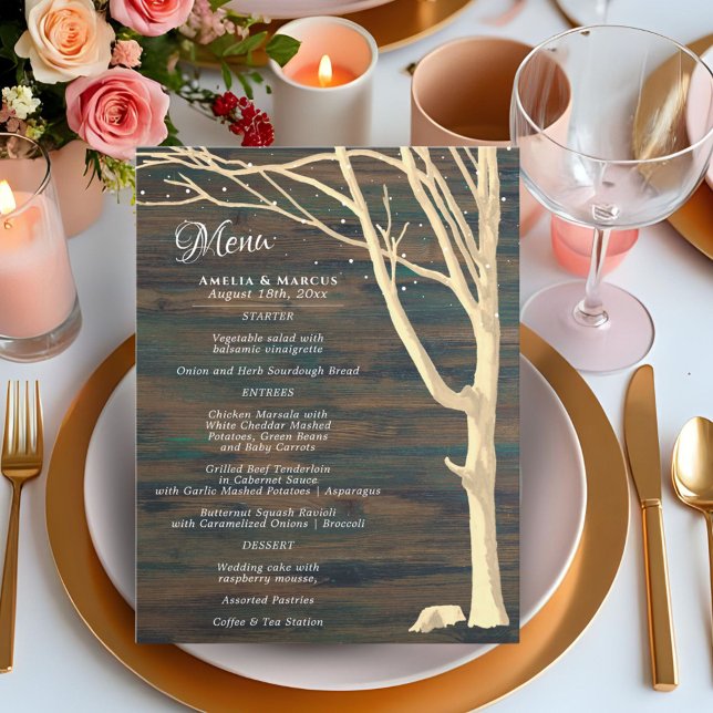 Menu Rustic Dark Wood Winter Tree Weding (Criador carregado)