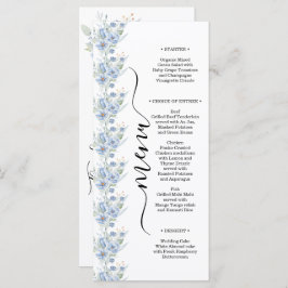 Menu rustic dusty blue watercolor flowers & leaves