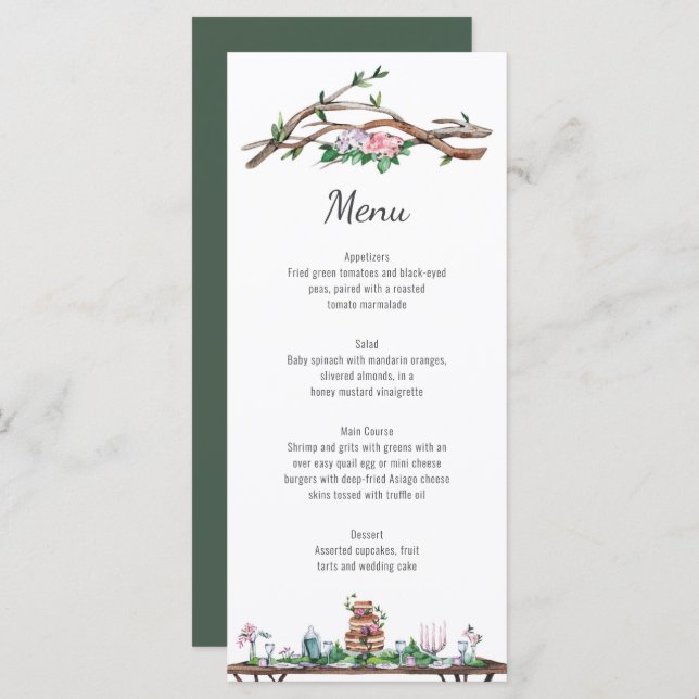 Menu Rustic Elegance Woodland Wedding (Frente/Verso)