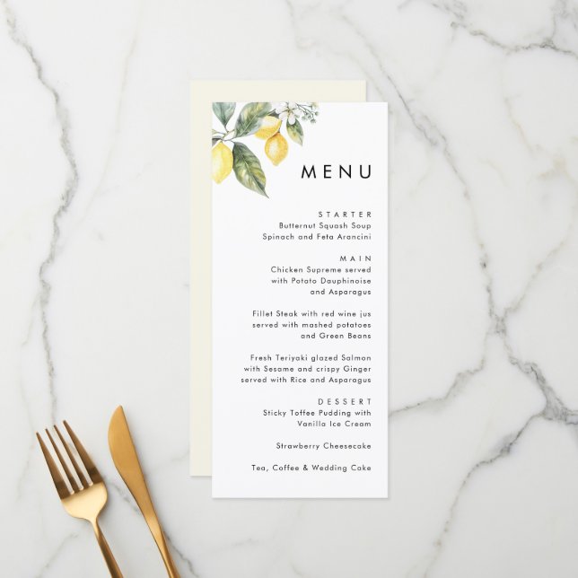 Menu Rustic Elegant Minimal Lemon Garden Wedding  (Frente/Verso In Situ)