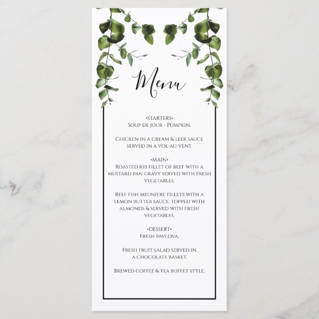 Menu Rustic Eucalyptus deixa casamento (Frente)