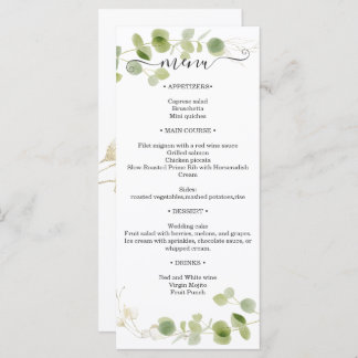 Menu Rustic Eucalyptus Greenery Gold Wedding Reception