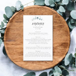 Menu Rustic Eucalyptus Script Wedding<br><div class="desc">Apresentando nosso elegantemente subestimado Menu Casamento, uma combinação perfeita de simplicidade e sofisticação para seu dia especial. Graciosamente enfeitiçada no topo com uma ramificação de eucalipto com aquarela mínima, simbolizando tranquilidade e renovação, ela estabelece um tom sereno para a refeição que virá. O título 'Menu' está articamente inscrito em uma...</div>
