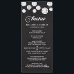 Menu Rustic Faux Chalkboard Hangning Lanterns<br><div class="desc">Cartão de menu russo com lanternas brancas sobre fundo falso do quadro. Este cartão de menu faz parte de uma suíte de casamento "Lanternas de Papel Enganador". Itens correspondentes e outras cores estão disponíveis.</div>