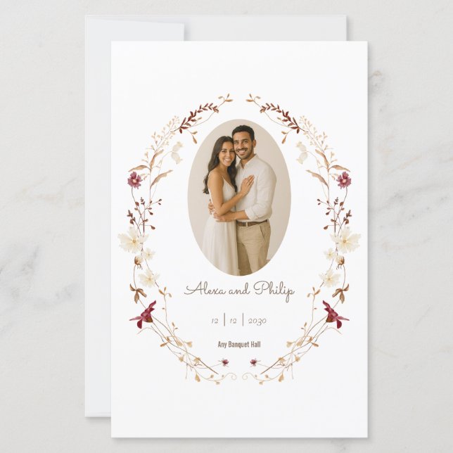 Menu Rustic Floral Oval Photo Botanical Wreath (Frente)