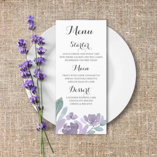 Menu Rustic Floral Purple Watercolor (Criador carregado)