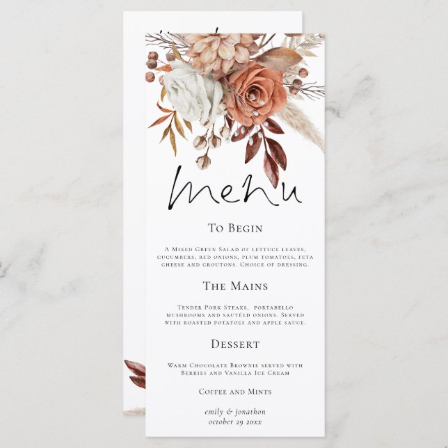 Menu Rustic Florals Fall Wedding Thank You (Frente/Verso)