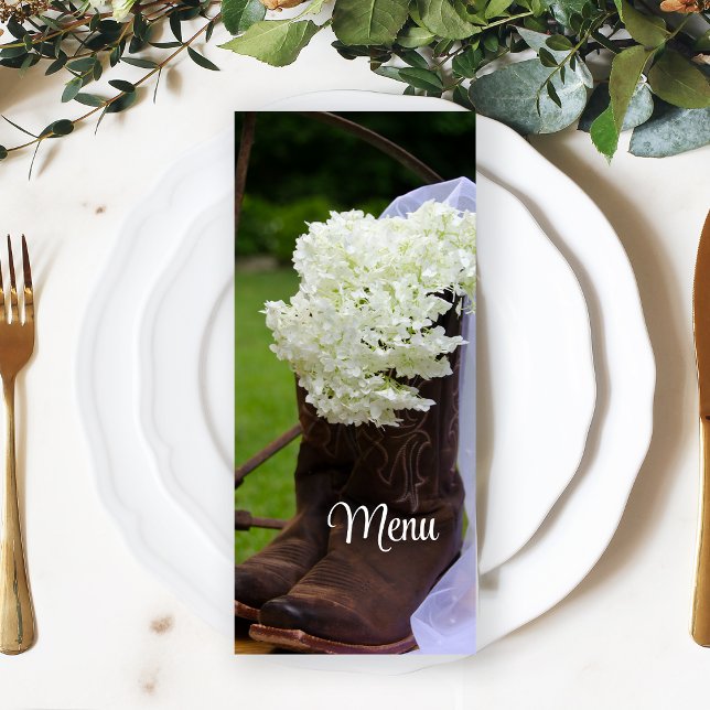 Menu Rustic Hydrangea Cowboy Boots Western WedMenu (Criador carregado)