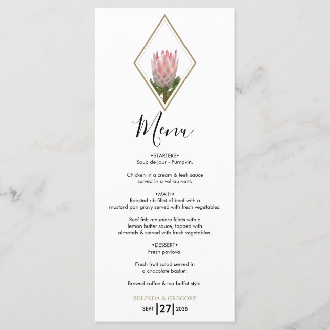 Menu Rustic King Protea Wedding (Frente)