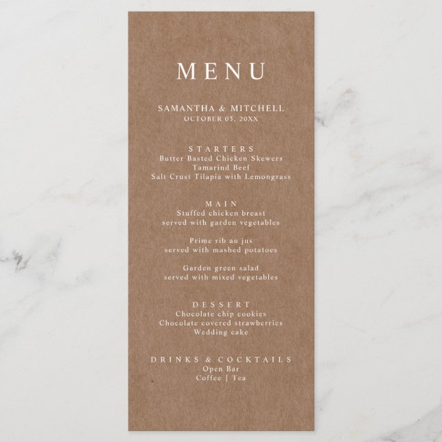 Menu Rustic Kraft Brown Simples (Frente)