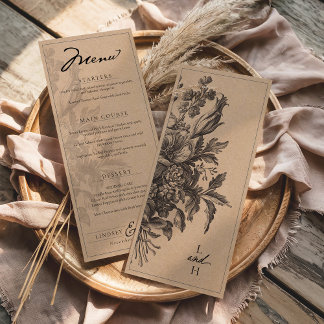 Menu Rustic Kraft Vintage Floral Romantic Wedding