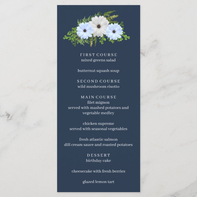 Menu Rustic Light Blue and White Floral Quinceañera  (Frente)