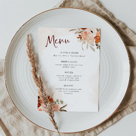 Menu Rustic Orange Boho | Casamento branco de aquarela
