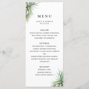 Menu Rustic Palm Leaf Beach Wedding