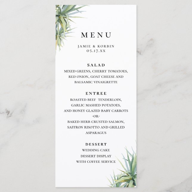 Menu Rustic Palm Leaf Beach Weding (Frente)