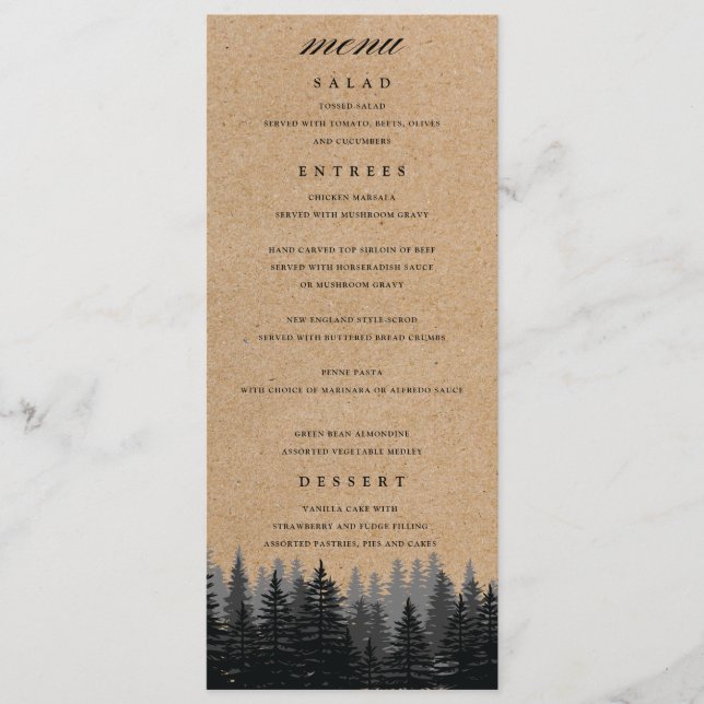 Menu Rustic Pine Trees Kraft Winter (Frente)