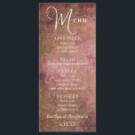 Menu Rustic Pink & Burlap Casamento vintage<br><div class="desc">Este conjunto de designs de casamento apresenta uma imagem de fundo abstrato e elementos de tipografia emocionantes criados usando um lindo e ornamentado roteiro. O fundo combina cores de casamento favoritas e componentes de uma textura de safra sobreposta com um padrão antigo e intercalada com burlap rustic. Útil para eventos...</div>