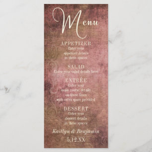 Menu Rustic Pink & Burlap Casamento vintage