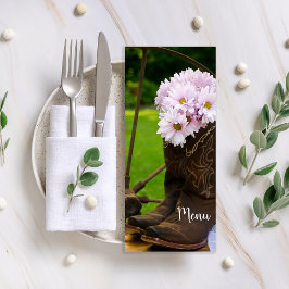 Menu Rustic Pink Daisies Cowboy Boots Western Wedes