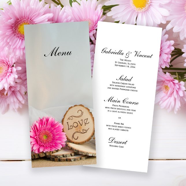 Menu Rustic Pink Daisy Natural Woods (Criador carregado)